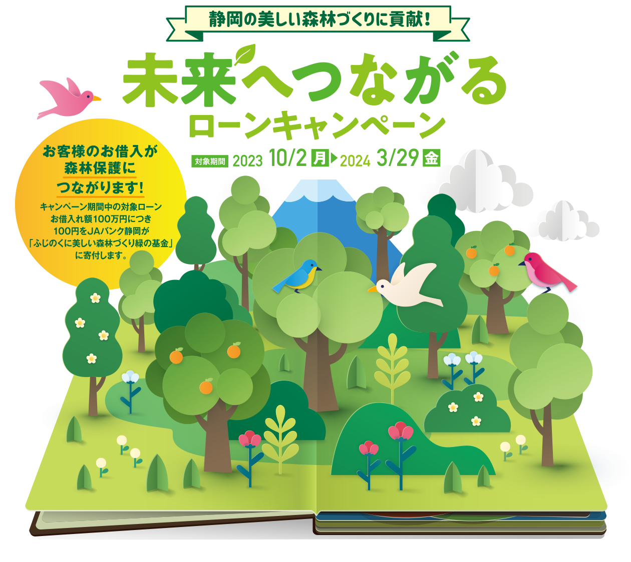 静岡の美しい森林づくりに貢献！未来へつながるローンキャンペーン 2023年10月2日～2024年3月29日